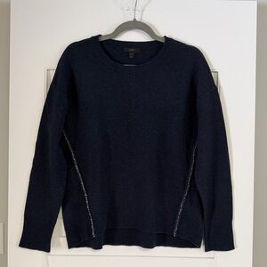 J. Crew 100% Wool Navy Rinestone Sweater
